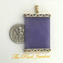 Load image into Gallery viewer, Greek Key Design 14k Yellow Solid Gold Rectangle Lavender Jade Board Pendant