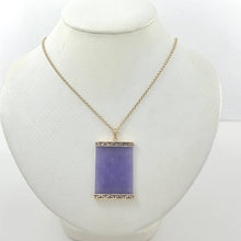 Load image into Gallery viewer, Greek Key Design 14k Yellow Solid Gold Rectangle Lavender Jade Board Pendant