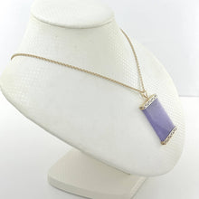 Load image into Gallery viewer, Greek Key Design 14k Yellow Solid Gold Rectangle Lavender Jade Board Pendant
