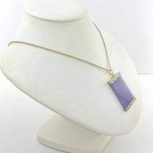 Greek Key Design 14k Yellow Solid Gold Rectangle Lavender Jade Board Pendant