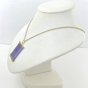 Greek Key Design 14k Yellow Solid Gold Rectangle Lavender Jade Board Pendant