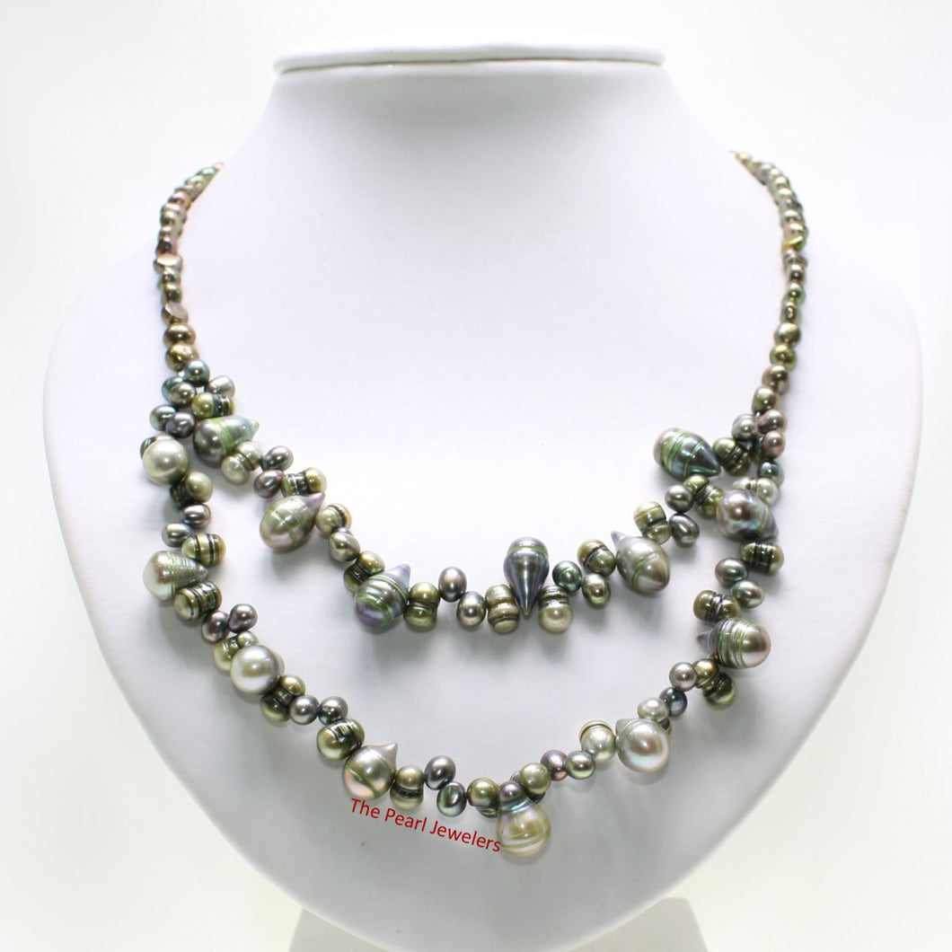 Green Baroque Pearl Layered Necklace – .925 Silver Clasp