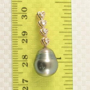 Green-Tone Baroque Pearl & Diamond Heart-Bale 14k Pendant