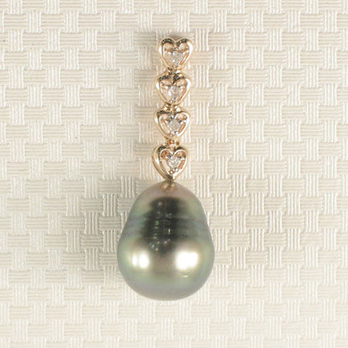 Green-Tone Baroque Pearl & Diamond Heart-Bale 14k Pendant