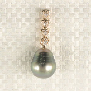 Green-Tone Baroque Pearl & Diamond Heart-Bale 14k Pendant