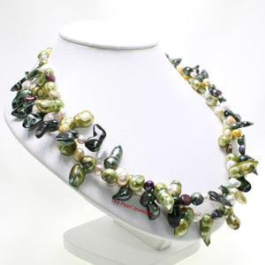 Green Baroque Pearl Twist Necklace – Double Strand .925 Silver