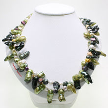 Load image into Gallery viewer, Green Baroque Pearl Twist Necklace – Double Strand .925 Silver