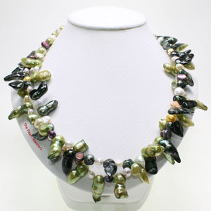 Green Baroque Pearl Twist Necklace – Double Strand .925 Silver
