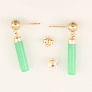 14K Yellow Gold Ball Dangle Green Jade Earrings