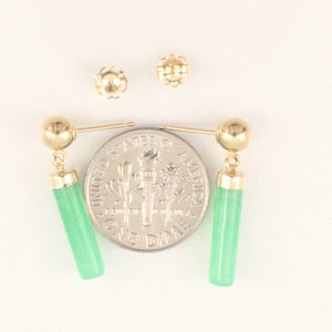 14K Yellow Gold Ball Dangle Green Jade Earrings