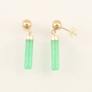 14K Yellow Gold Ball Dangle Green Jade Earrings