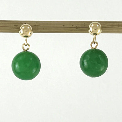 14K Yellow Gold Green Jade Post Dangle Earrings