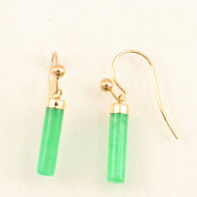 Load image into Gallery viewer, 14K Yellow Gold Dangle Green Jade Fish-Hook Earrings