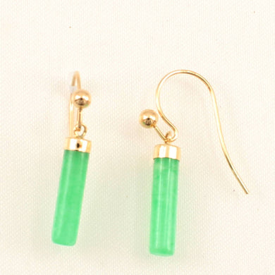 14K Yellow Gold Dangle Green Jade Fish-Hook Earrings