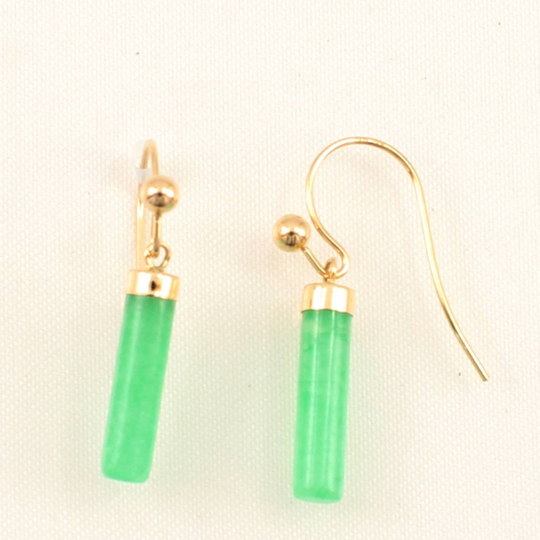 14K Yellow Gold Dangle Green Jade Fish-Hook Earrings
