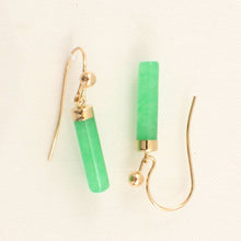 Load image into Gallery viewer, 14K Yellow Gold Dangle Green Jade Fish-Hook Earrings