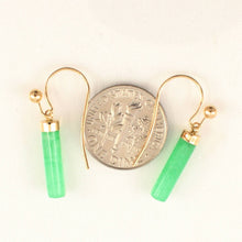 Load image into Gallery viewer, 14K Yellow Gold Dangle Green Jade Fish-Hook Earrings