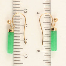 Load image into Gallery viewer, 14K Yellow Gold Dangle Green Jade Fish-Hook Earrings