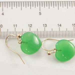 14K Yellow Gold Genuine Green Jade Heart Drop Earrings
