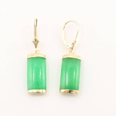 14K Yellow Gold Leverback Curved Green Jade Earrings