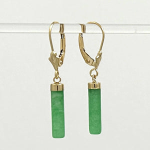 14kt Solid Yellow Gold Leverback Dangle Green Jade Earrings