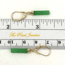 Load image into Gallery viewer, 14kt Solid Yellow Gold Leverback Dangle Green Jade Earrings