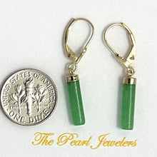 Load image into Gallery viewer, 14kt Solid Yellow Gold Leverback Dangle Green Jade Earrings