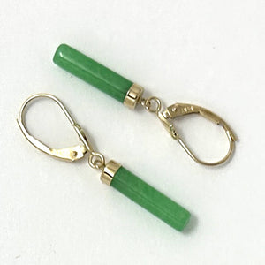 14kt Solid Yellow Gold Leverback Dangle Green Jade Earrings