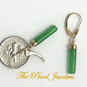 14kt Solid Yellow Gold Leverback Dangle Green Jade Earrings