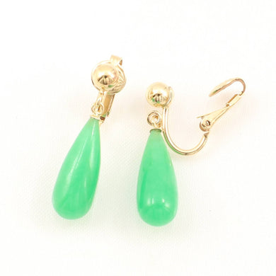 Gold-Filled Green Jade Raindrop Clip Earrings