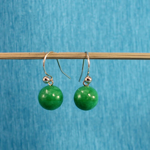 14K Yellow Gold Green Jade Drop Earrings
