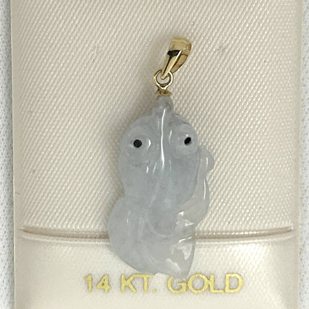Hand-Carved Goldfish Natural Jadeite 14k Yellow Gold Pendant Necklace