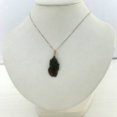 Hand-Carved Goldfish Natural Jadeite 14k Yellow Gold Pendant Necklace
