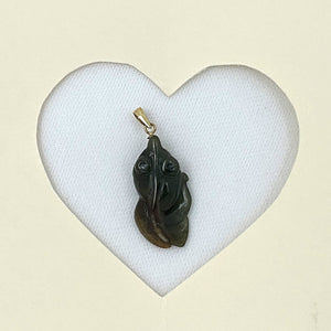 Hand-Carved Goldfish Natural Jadeite 14k Yellow Gold Pendant Necklace