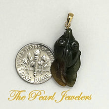 Load image into Gallery viewer, Hand-Carved Goldfish Natural Jadeite 14k Yellow Gold Pendant Necklace