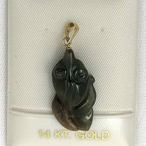 Hand-Carved Goldfish Natural Jadeite 14k Yellow Gold Pendant Necklace