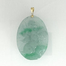Load image into Gallery viewer, Hand Carved Hare Celadon Green Oval Jade Pendant 14k Yellow Gold