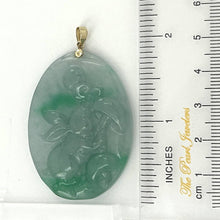 Load image into Gallery viewer, Hand Carved Hare Celadon Green Oval Jade Pendant 14k Yellow Gold