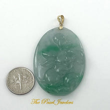 Load image into Gallery viewer, Hand Carved Hare Celadon Green Oval Jade Pendant 14k Yellow Gold