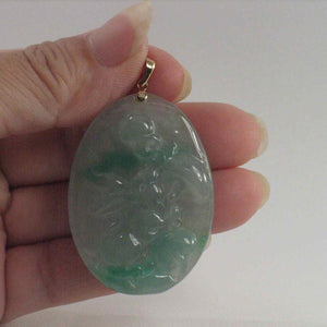 Hand Carved Hare Celadon Green Oval Jade Pendant 14k Yellow Gold