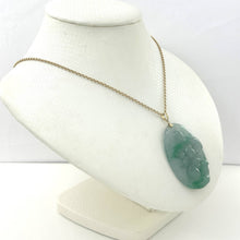 Load image into Gallery viewer, Hand Carved Hare Celadon Green Oval Jade Pendant 14k Yellow Gold