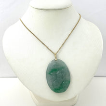 Load image into Gallery viewer, Hand Carved Hare Celadon Green Oval Jade Pendant 14k Yellow Gold