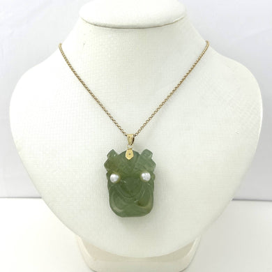 Hand Carved Hawaiian Tiki Gods New Jade Pendant 14k Yellow Gold