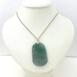 Hand Carved Horse Celadon Green Jade 14k Gold Pendant Necklace
