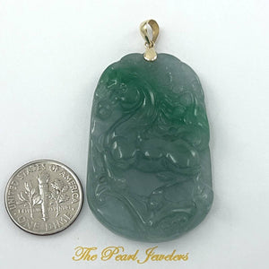 Hand Carved Horse Celadon Green Jade 14k Gold Pendant Necklace
