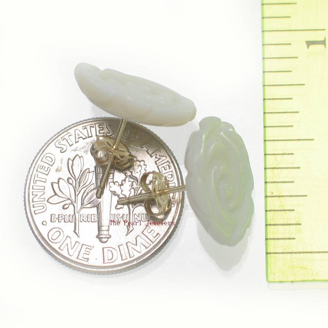 14K Yellow Gold Hand-Carved Rose Mother of Pearl Earrings