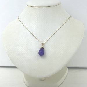 Hand Carved Raindrop Lavender Jade 14k Solid Yellow Gold Pendant