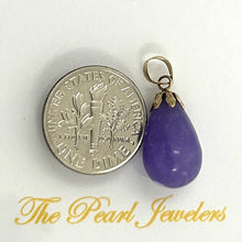 Load image into Gallery viewer, Hand Carved Raindrop Lavender Jade 14k Solid Yellow Gold Pendant