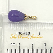 Load image into Gallery viewer, Hand Carved Raindrop Lavender Jade 14k Solid Yellow Gold Pendant