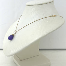 Load image into Gallery viewer, Hand Carved Raindrop Lavender Jade 14k Solid Yellow Gold Pendant